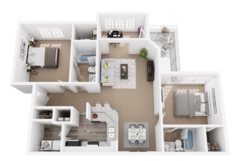 Floor plan for 2 beds, 2 baths, 1156 sqft